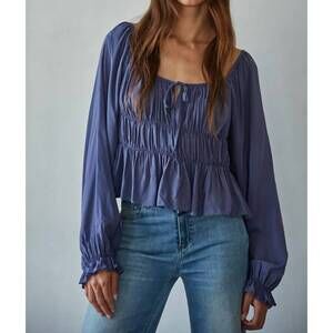 NEW BY TOGETHER long cap sleeve smocked top in navy